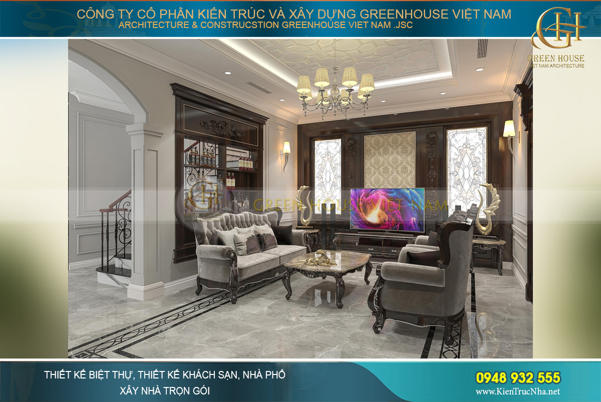 thiết kế nội thất biệt thự tân cổ điển 4 tầng