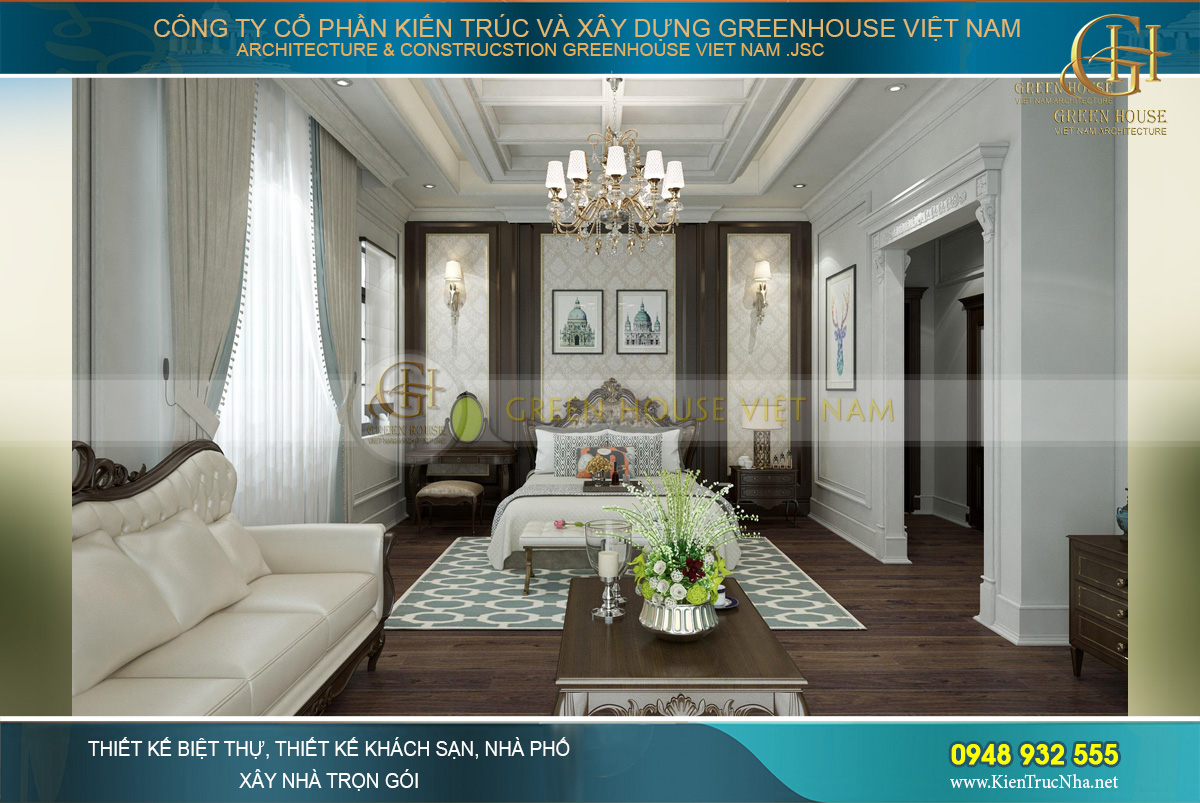 thiết kế nội thất biệt thự tân cổ điển 3 tầng quảng ninh