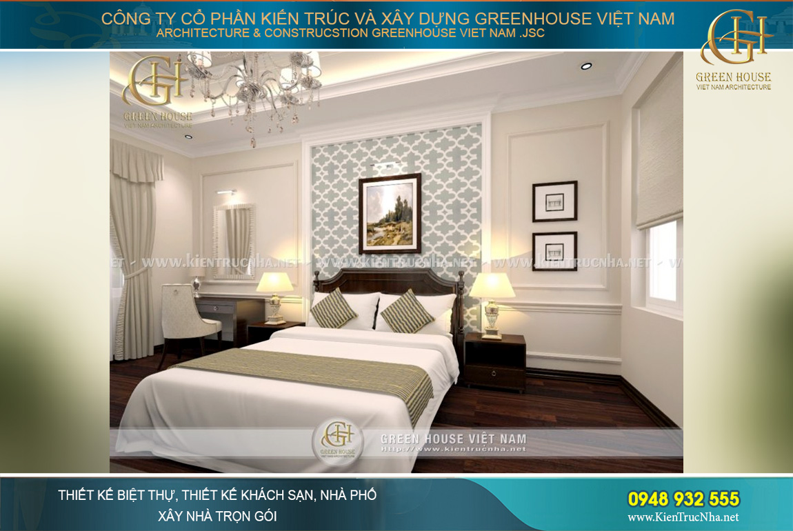 Các không gian phòng ngủ cho các thành viên trong gia đình đều được nghiên cứu kĩ lưỡng. Phòng ngủ không đơn thuần là nơi để ngủ, nó là không gian riêng cho mỗi thành viên gia đình thể hiện được cá tính và nhu cầu sinh hoạt riêng tư của từng người. Chính vì vậy mà các kiến trúc sư của Green House Việt Nam đã tham khảo ý kiến riêng mỗi thành viên để tạo nên một không gian nội thất đặc biệt phù hợp nhất.