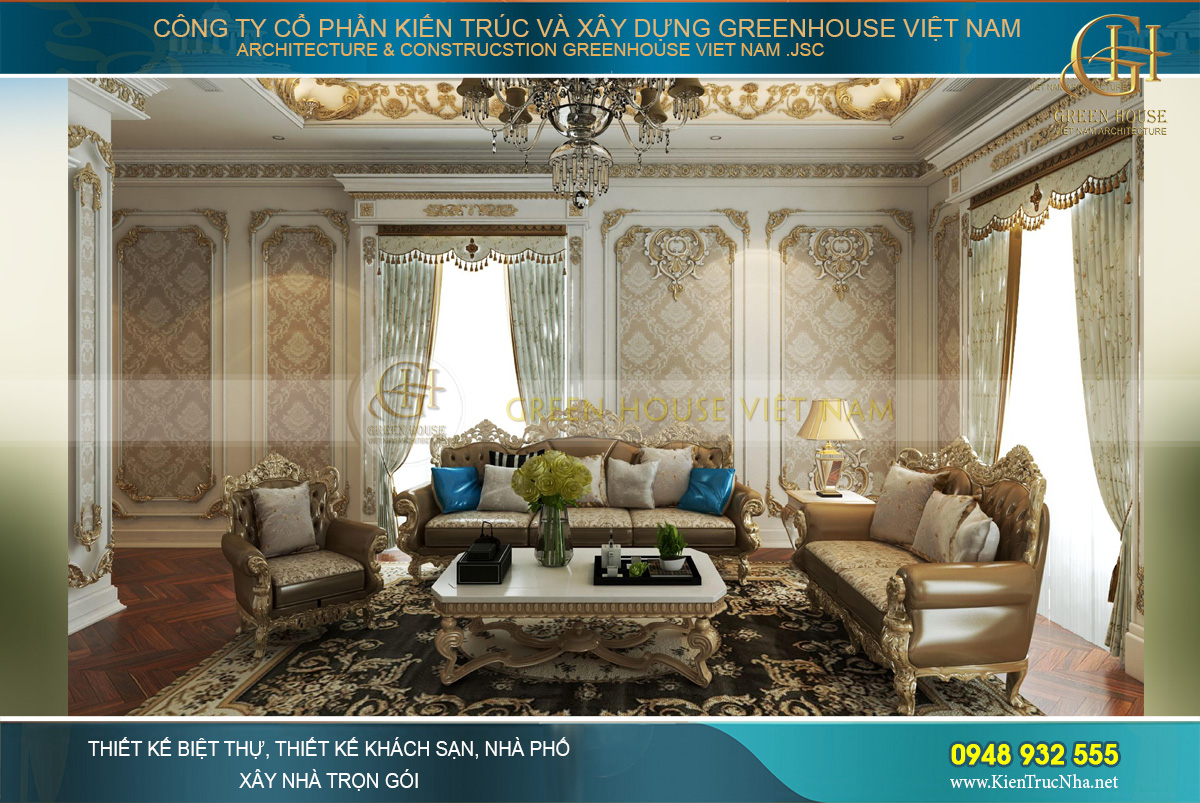 thiết kế nội thất dinh thự 2 tầng bạc liêu