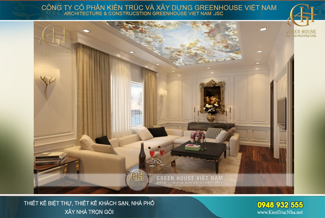 thiết kế nội thất biệt thự cổ điển 4 tầng tại Hà Nội