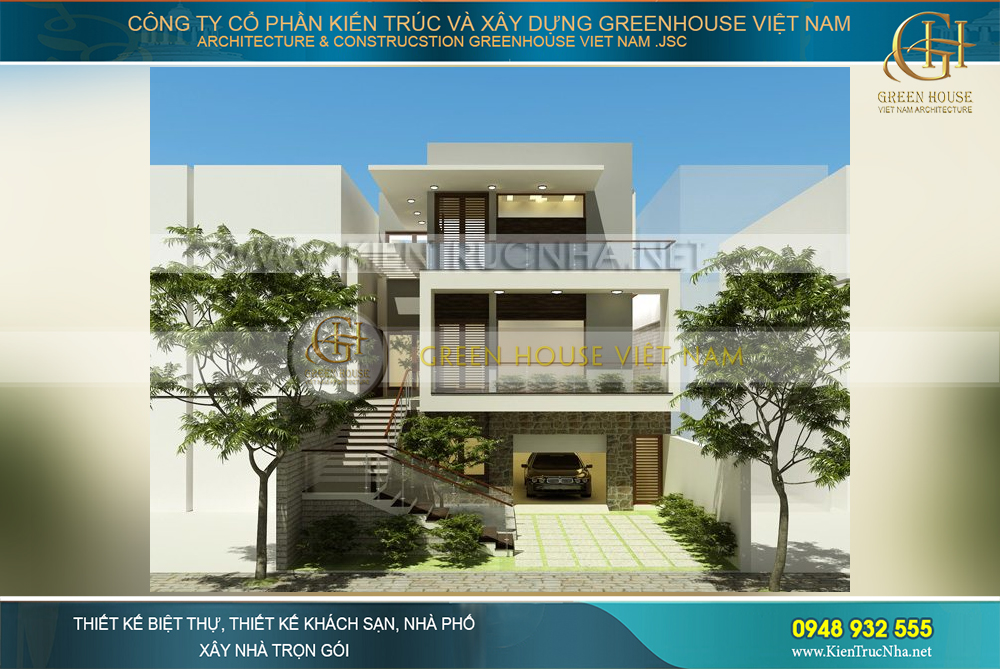 Thiết kế hệ thống cầu thang ngoài nhà tiện lợi, tầng trệt được sử dụng làm Gara