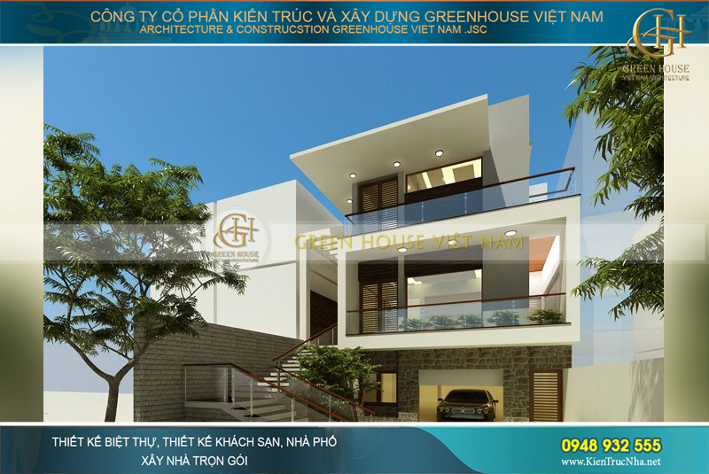 Thiết kế ban công bằng kính cường lực cùng hệ thống tay vịn bằng gỗ, vừa an toàn vừa đẹp mắt