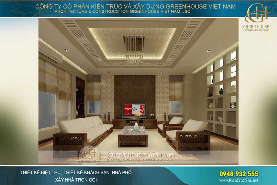 Không gian phòng khách được lựa chọn thiết kế theo hướng trang nhã, nhẹ nhàng