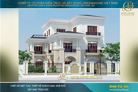 Thiết kế biệt thự cổ điển mái mansard 3 tầng đẹp đẳng cấp tại Hà Nội