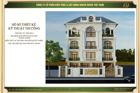 Thiết kế biệt thự sân vườn 4 tầng cổ điển Pháp tại Bắc Giang