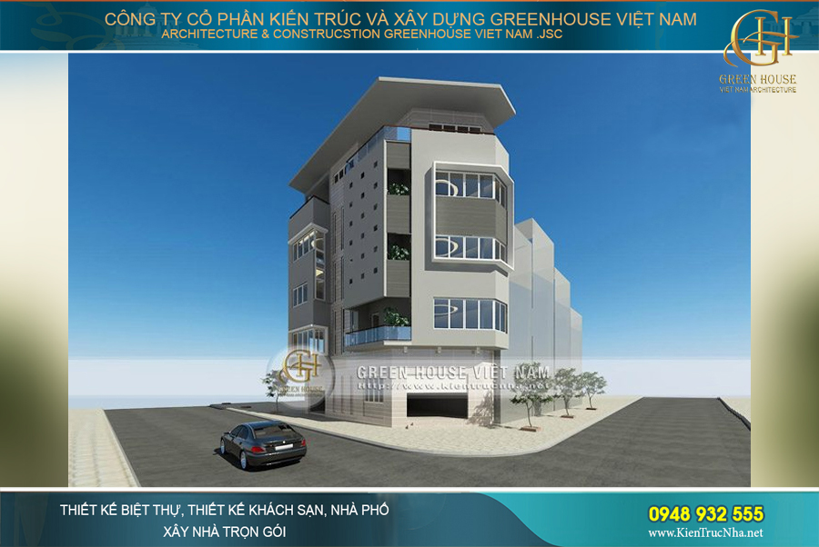 Thiết kế kiến trúc nhà phố 5 tầng 2 mặt tiền phong cách hiện đại