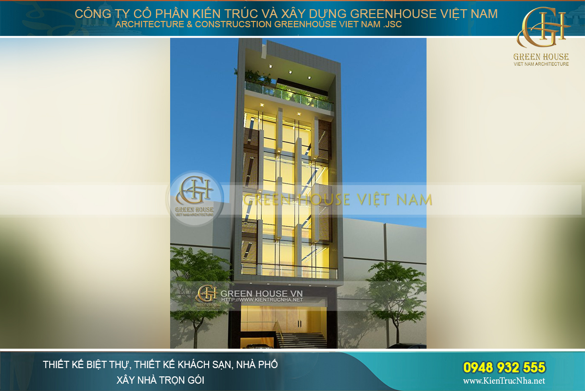 Tòa nhà văn phòng 7 tầng mặt tiền 10m kiến trúc hiện đại