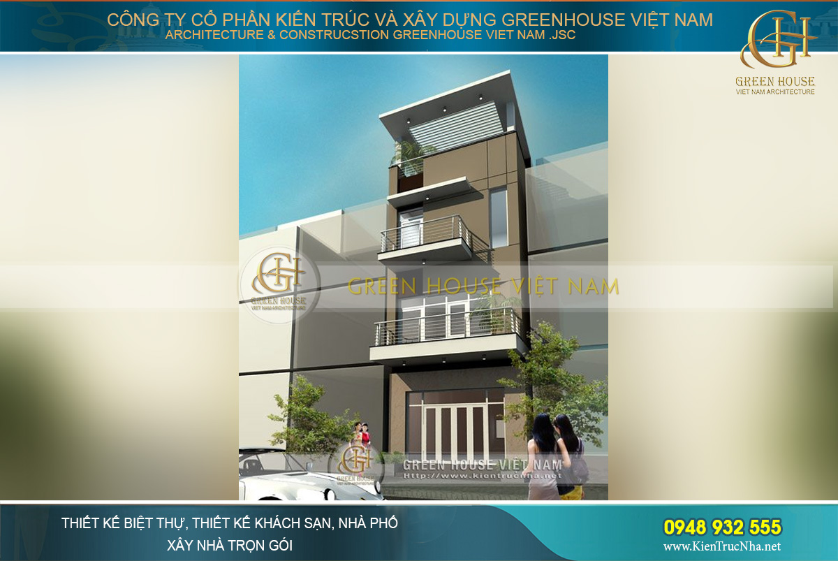 Thiết kế nhà lô 3 tầng 1 tum mặt tiền 4m hiện đại tại Thái Nguyên