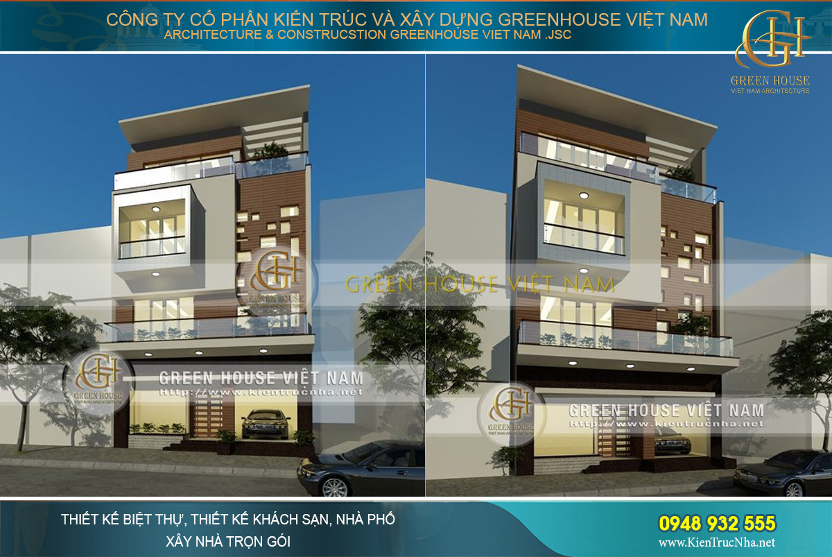 Thiết kế nhà lô phố 4 tầng mặt tiền rộng tại Bắc Giang