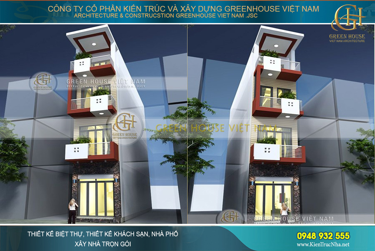 Thiết kế nhà ống nhỏ 4 tầng mặt tiền hơn 3m hiện đại tại Bắc Giang