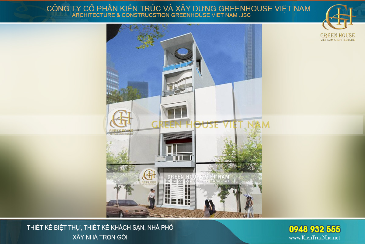 Thiết kế nhà phố 5 tầng mặt tiền 4m hiện đại tại Thái Nguyên