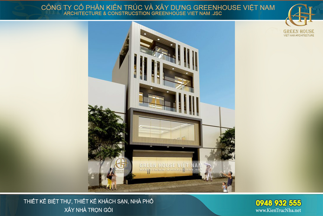 Thiết kế nhà phố mặt tiền 12m 5 tầng hiện đại kết hợp kinh doanh