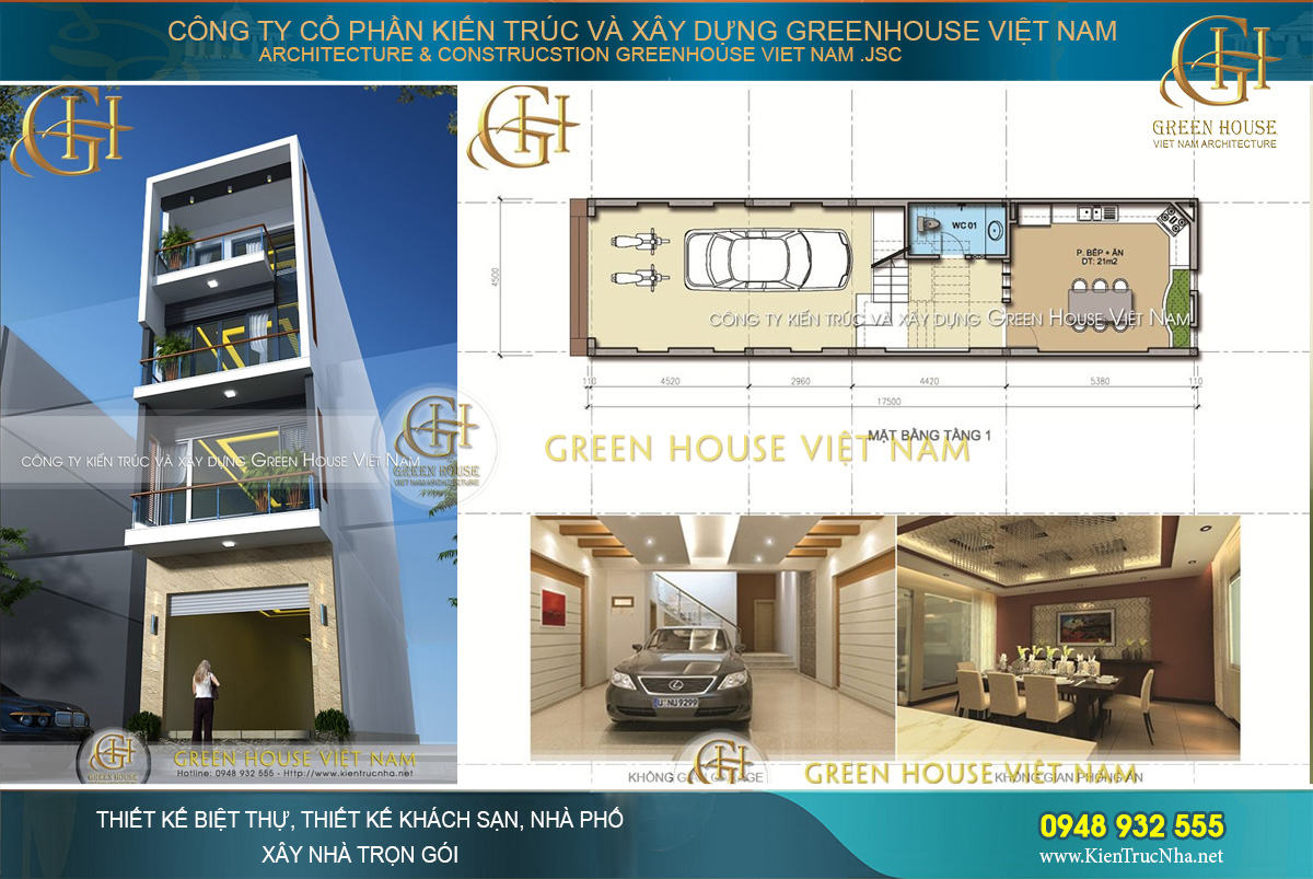 Thiết kế nhà phố 4 tầng phong cách hiện đại, mặt tiền đẹp