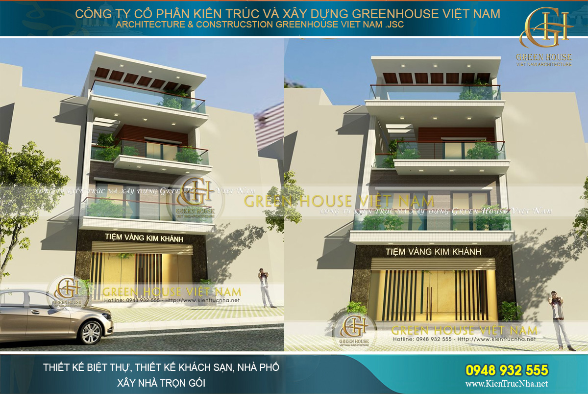 Thiết kế nhà phố 4 tầng kết hợp kinh doanh tiệm vàng tại Bắc Giang