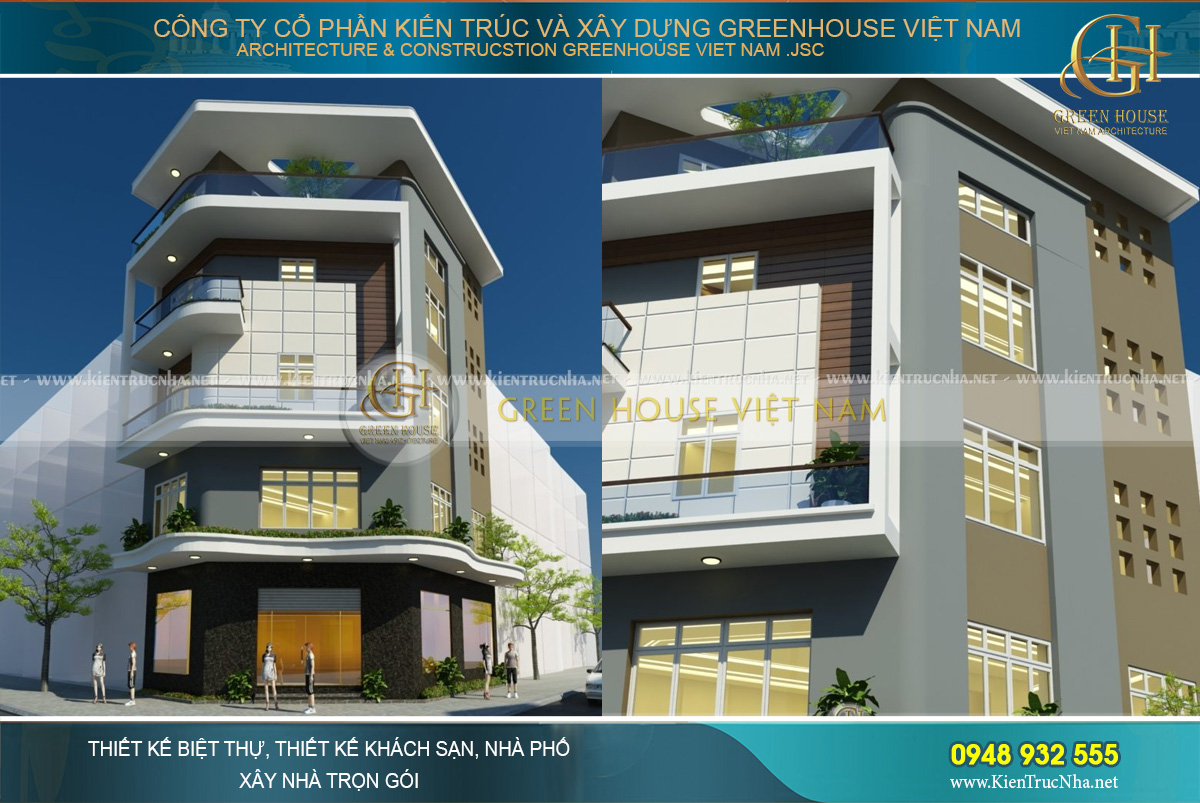 Thiết kế nhà phố 5 tầng, 2 mặt tiền phong cách hiện đại