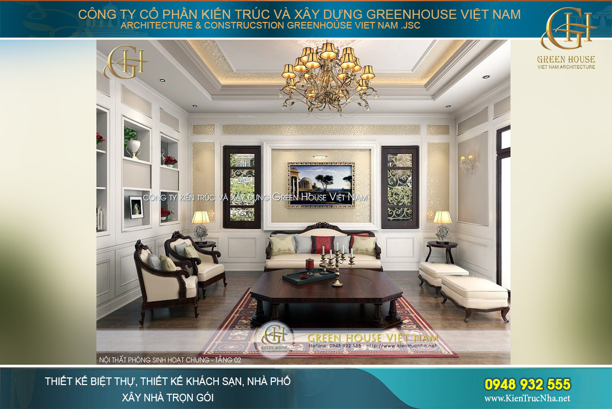 Thiết kế nội thất biệt thự tân cổ điển 3 tầng sang trọng, lộng lẫy tại Hà Nội