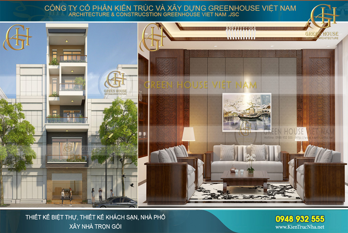 Thiết kế nhà lô phố 5 tầng hiện đại mái bằng tại Bắc Giang