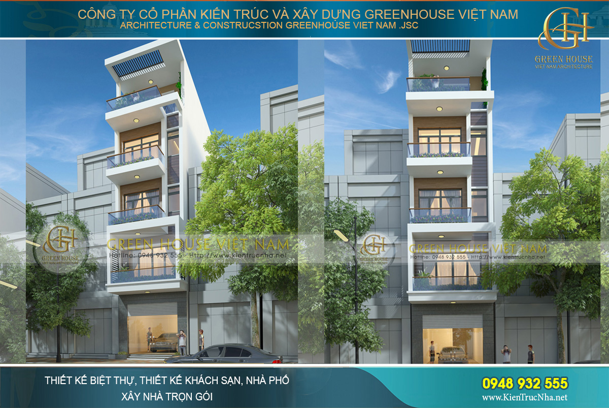 Thiết kế nhà phố 5 tầng hiện đại với 4 phòng ngủ tại Bắc Giang