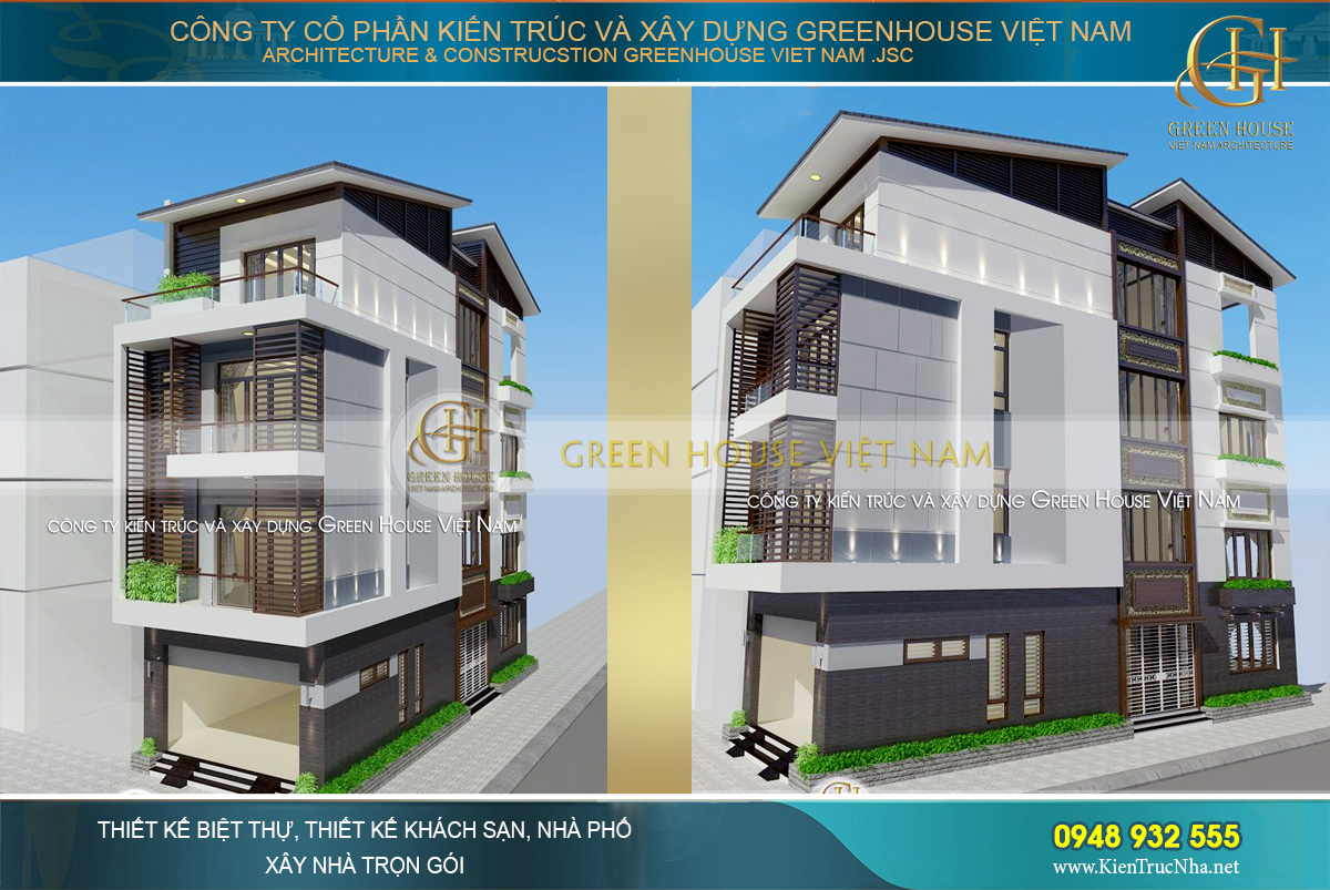 Thiết kế nhà ống hiện đại 4 tầng 2 mặt tiền đẹp tại Bắc Giang