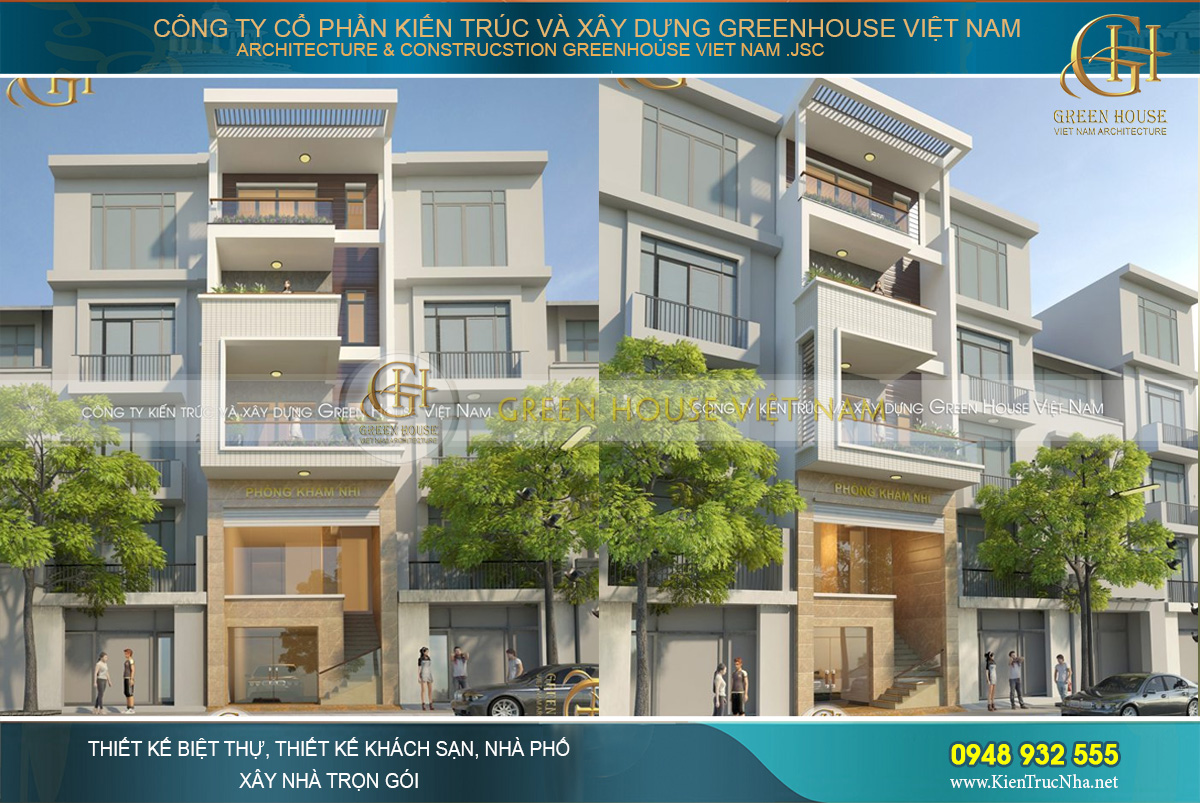 Thiết kế nhà phố 5 tầng kết hợp phòng khám tư nhân hiện đại