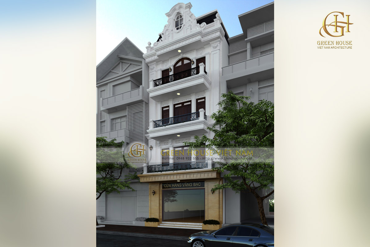 Thiết kế Shop house kinh doanh vàng bạc đá quý đẹp