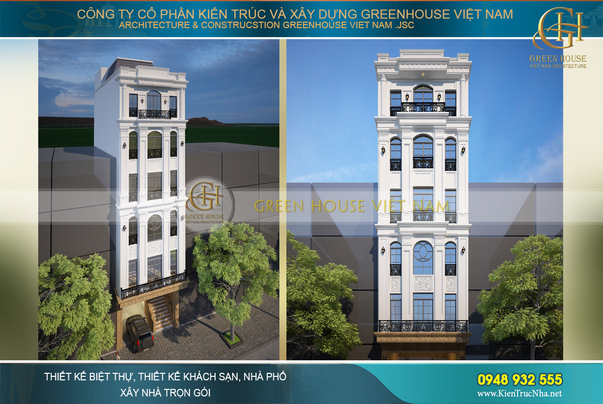 Thiết kế nhà phố kết hợp kinh doanh 6 tầng phong cách tân cổ điển tại Hà Nam