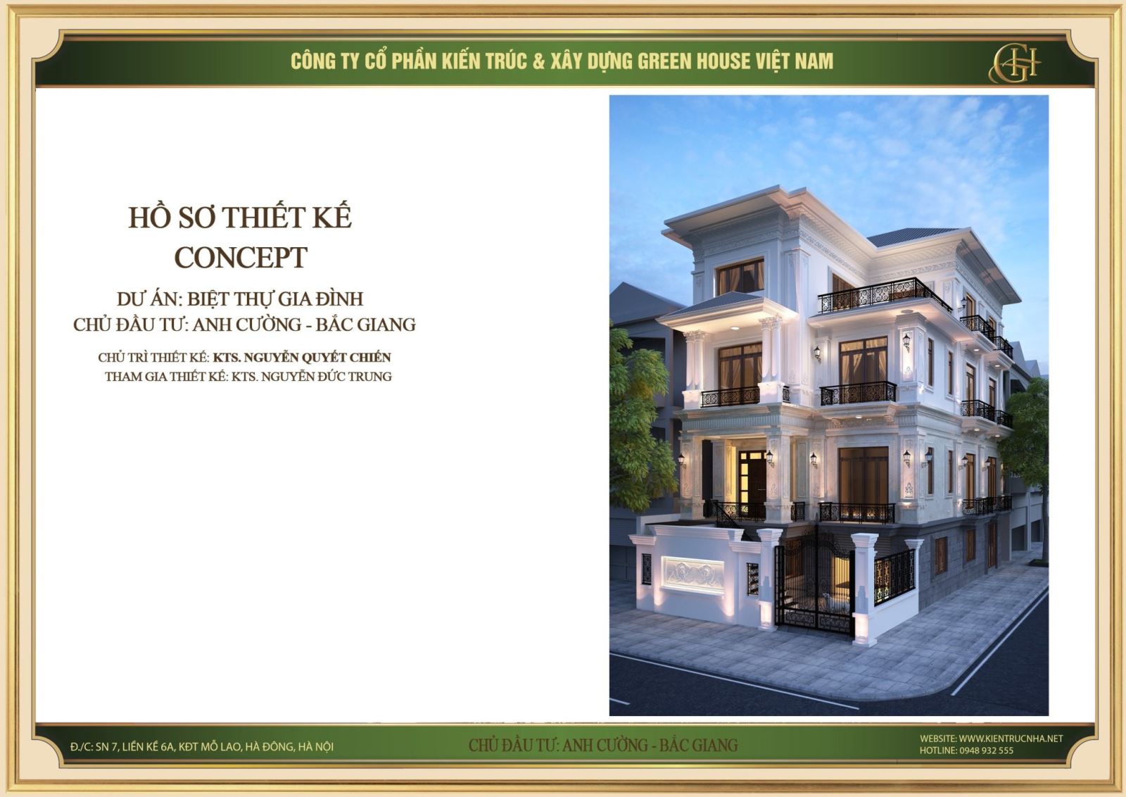 Thiết kế biệt thự 3 tầng 1 tum tân cổ điển tại Bắc Giang