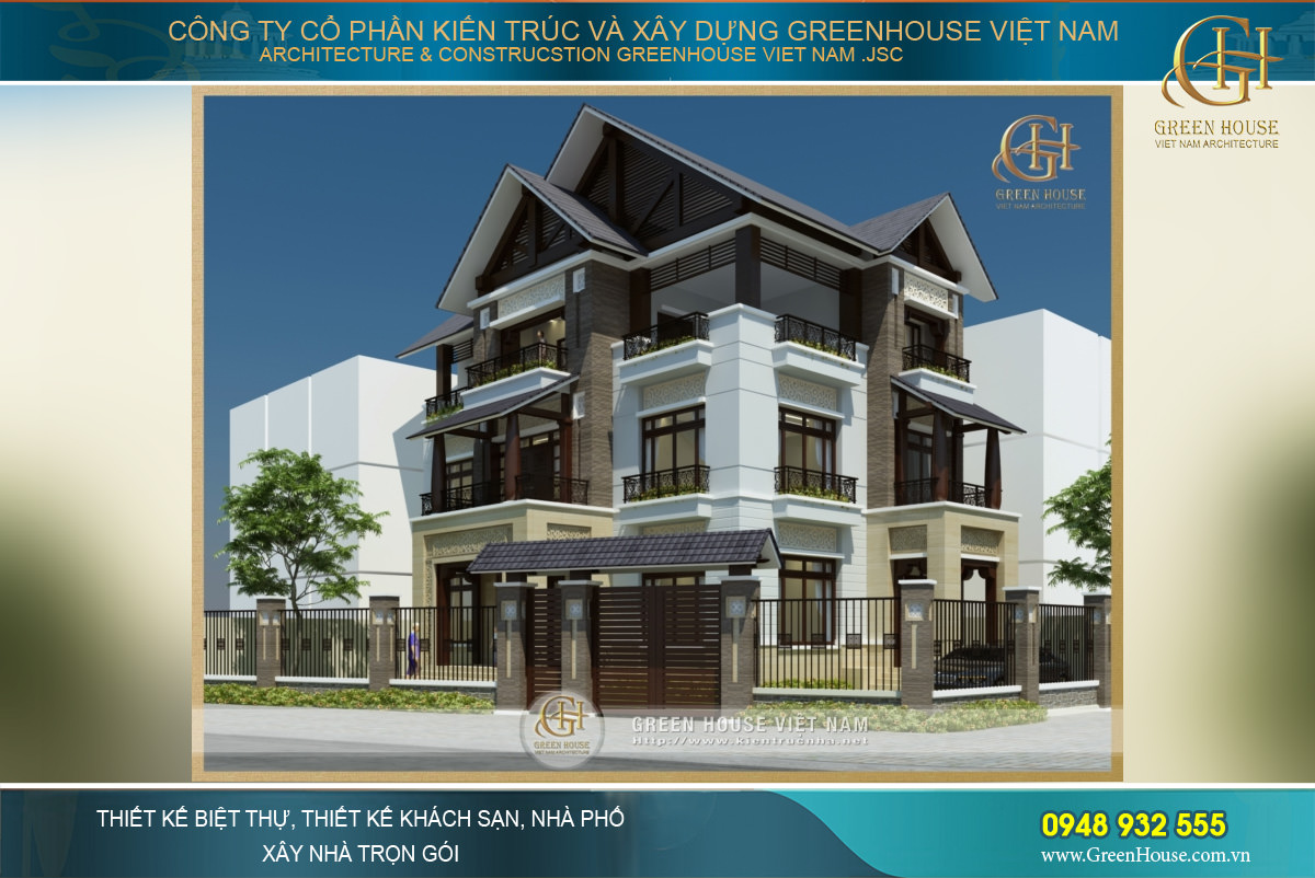 Biệt thự 3 tầng 2 mặt tiền mang phong cách kiến trúc hiện đại đẹp