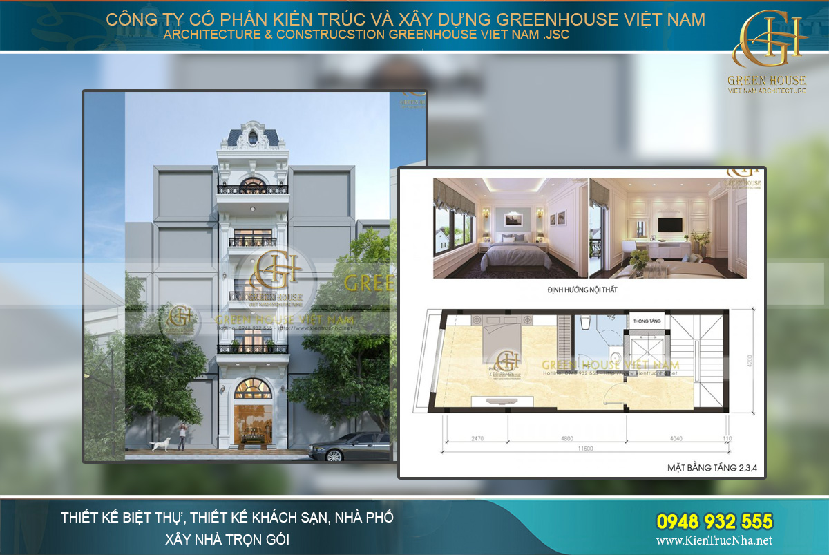 Thiết kế nhà phố 4 tầng 1 tum phong cách tân cổ điển tại Hà Nội