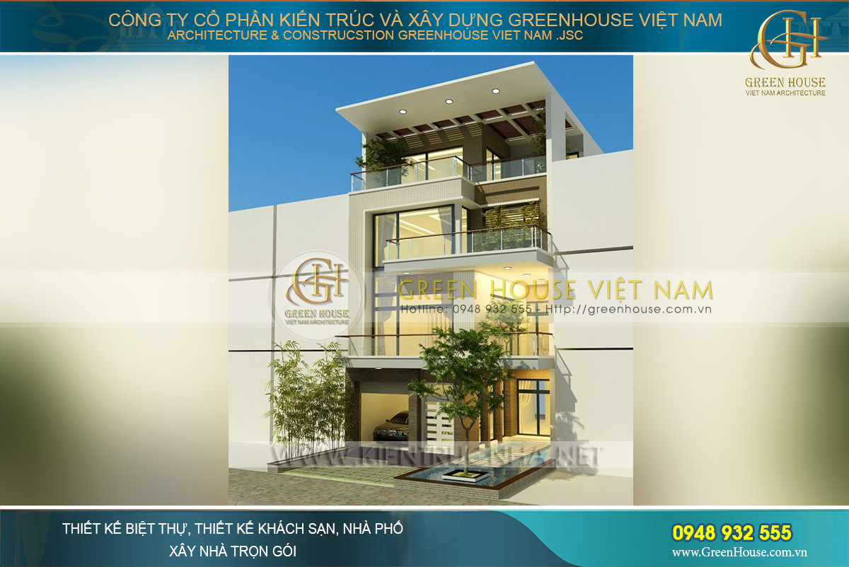 Thiết kế nhà ống 4 tầng mặt tiền 9m kiến trúc hiện đại độc đáo