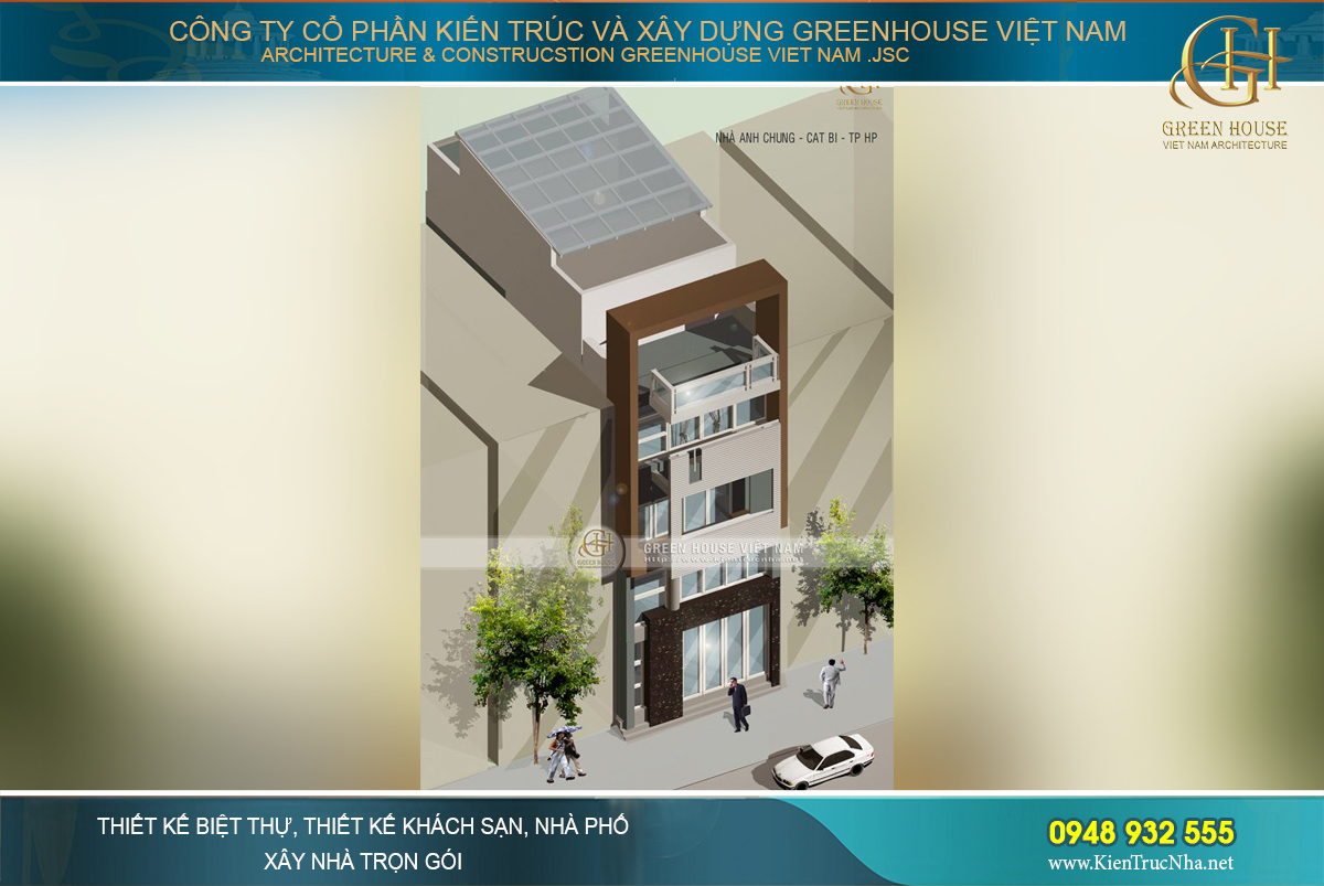 Thiết kế Shophouse mặt tiền 4m xây 5 tầng phong cách hiện đại