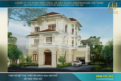 Thiết kế biệt thự tân cổ điển 3 tầng mái Thái mặt tiền 20m tại Bắc Ninh
