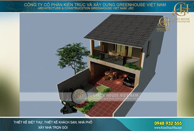 Nhà ở hai tầng phong cách kiểu truyền thống sân vườn rộng
