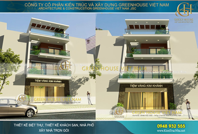 Thiết kế nhà phố 4 tầng kết hợp kinh doanh tiệm vàng tại Bắc Giang