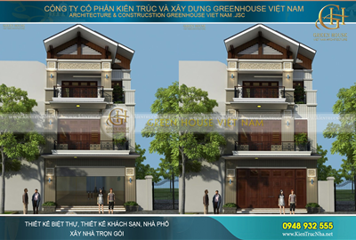 Thiết kế nhà mặt phố 4 tầng mặt tiền 6,8m hiện đại