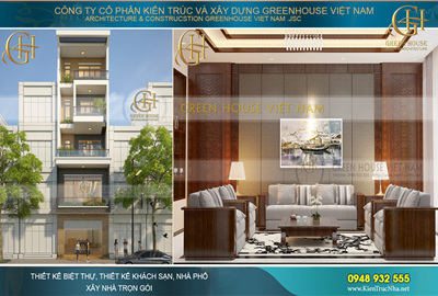 Thiết kế nhà lô phố 5 tầng hiện đại mái bằng tại Bắc Giang