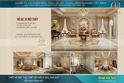 Thiết kế nội thất dinh thự tân cổ điển 2 tầng diện tích 700m2 tại Bạc Liêu