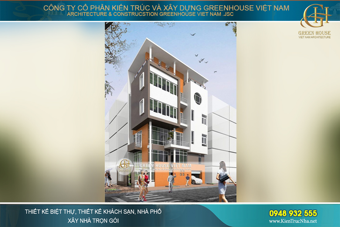 nhà ống 4 tầng 1 tum 2 mặt tiền
