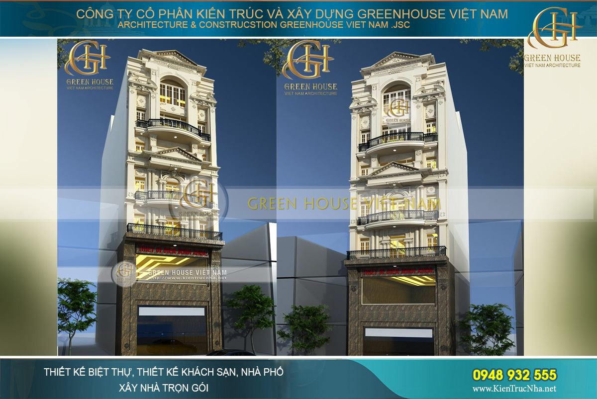 nhà phố 7 tầng cổ điển kết hợp kinh doanh
