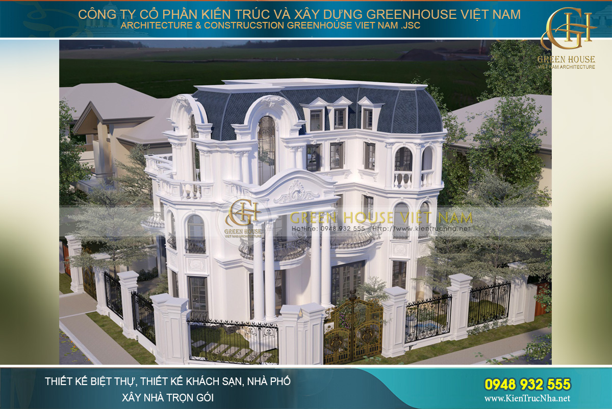thiết kế biệt thự tân cổ điển 3 tầng tại Bình Dương
