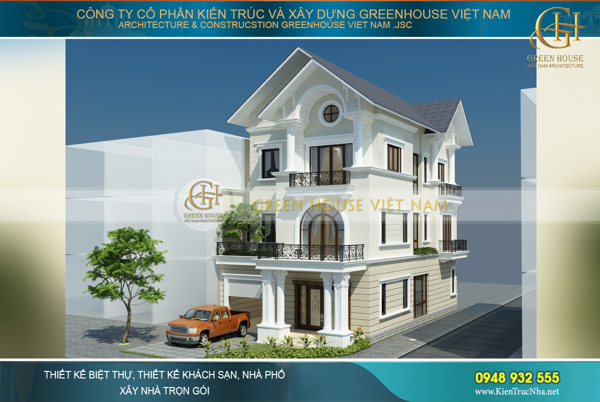 thiết kế biệt thự tân cổ điển 3 tầng tại Bắc Giang