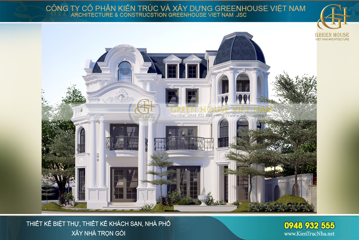 thiết kế biệt thự tân cổ điển mái mansard tại hà nội