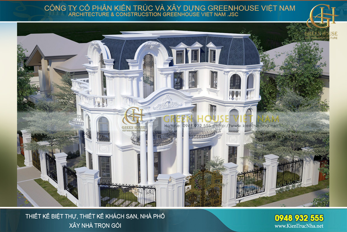 thiết kế biệt thự tân cổ điển mái mansard tại hà nội