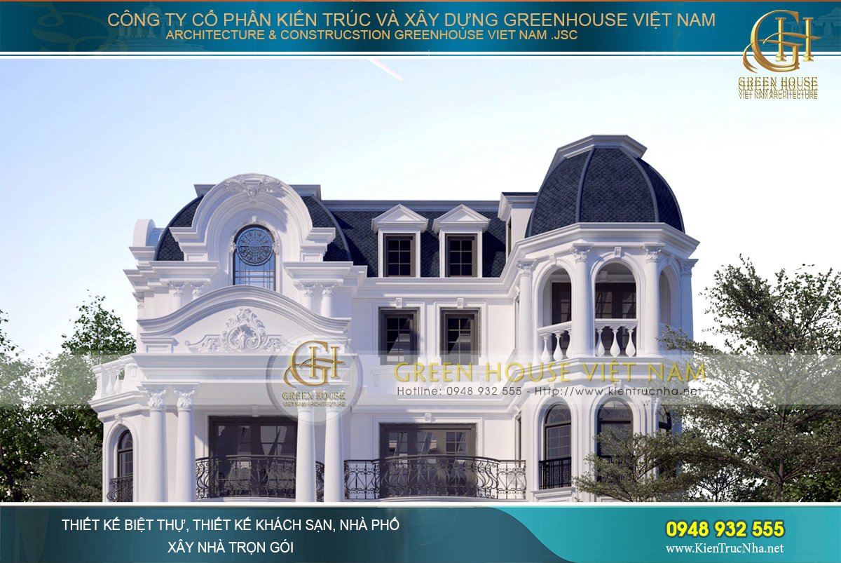 thiết kế biệt thự tân cổ điển mái mansard tại hà nội