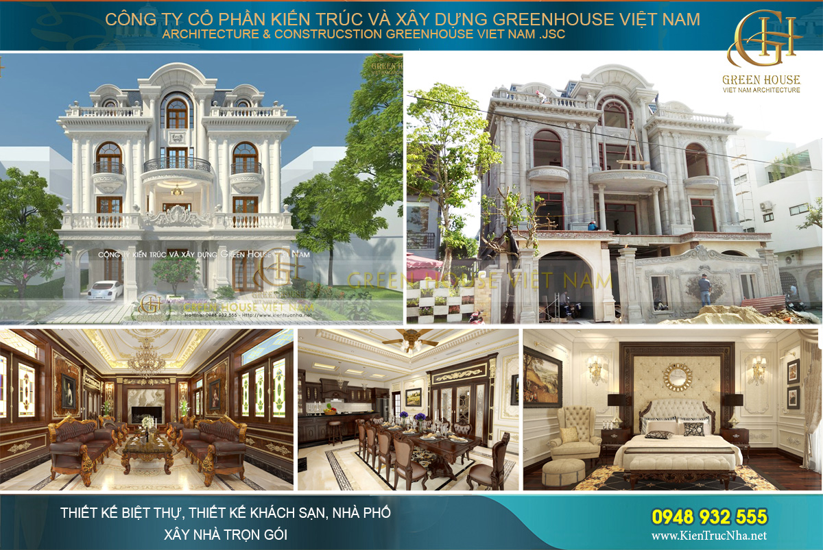 thi công biệt thự tân cổ điển 3 tầng