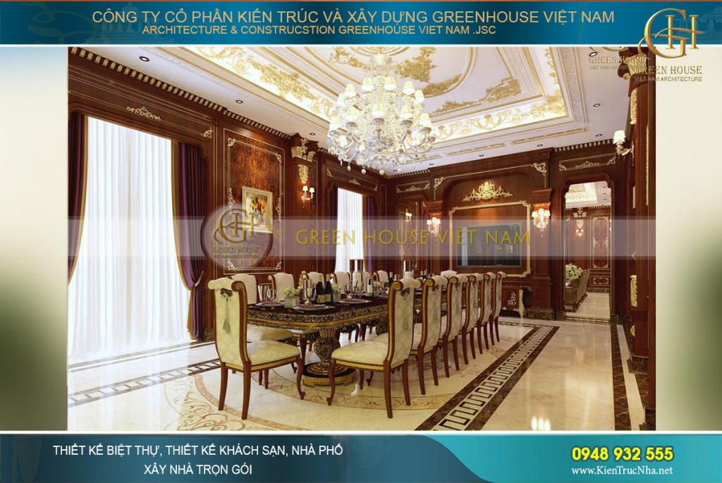 thiết kế phòng ăn biệt thự tân cổ điển