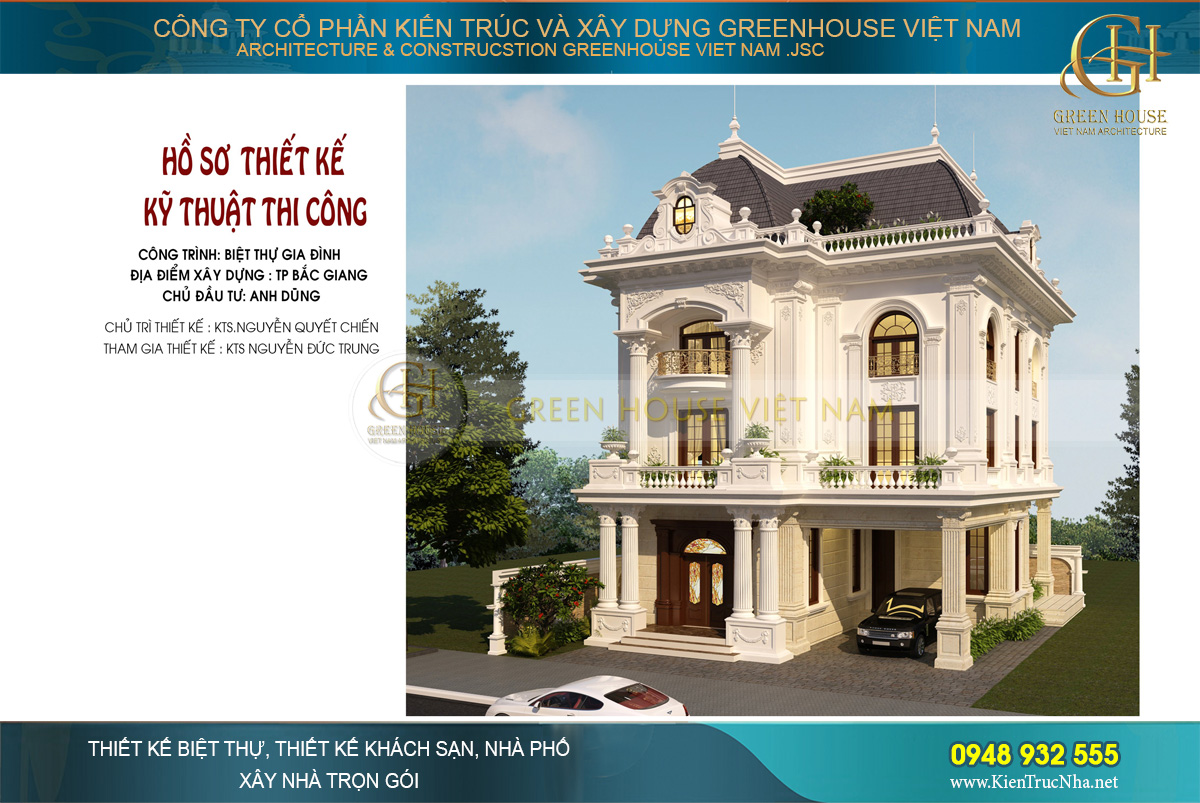 mẫu biệt thự 3 tầng tân cổ điển bắc giang