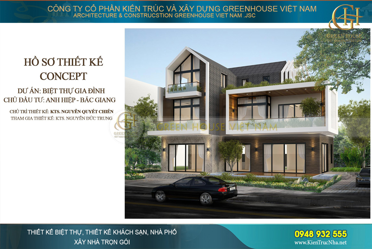 thiết kế biệt thự sân vườn 3 tầng hiện đại